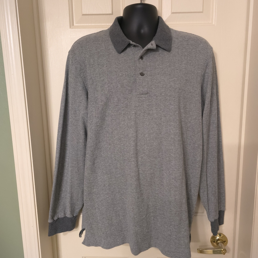Polo Golf Ralph Lauren Long Sleeve Gray Shirt, Sz L, Cotton & Alpaca Blend, READ